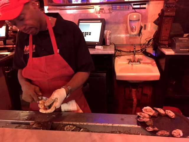 Sat at the oyster bar and chatted with this guy as he shucked oysters. 